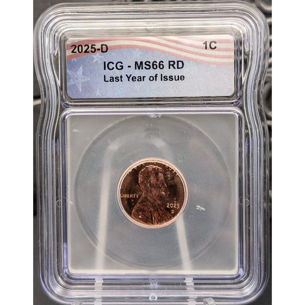 2025‑D Lincoln Cent ICG MS66 Last Year Penny US Flag Label Certified Coin